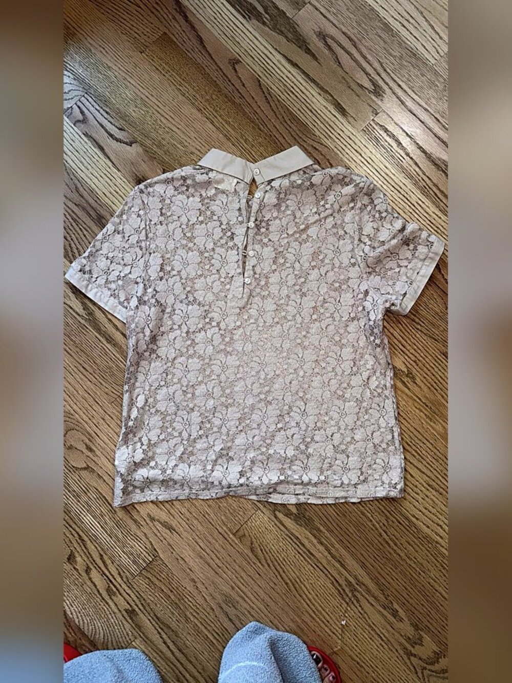 Pins and Needles Taupe Floral Lace Collared Top Size L